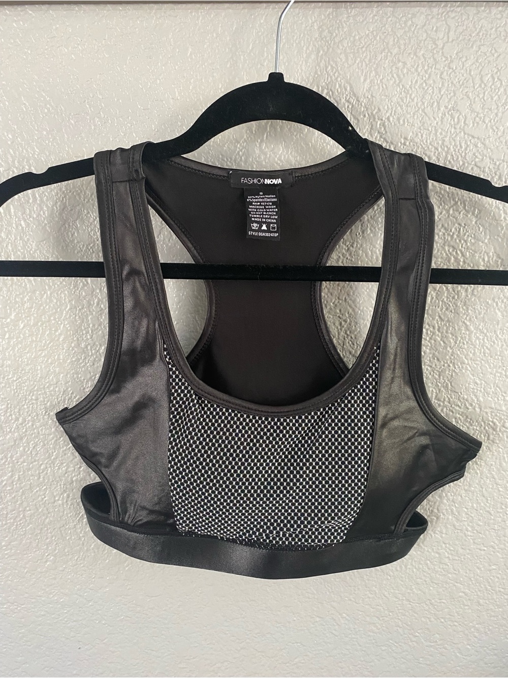 Fashion Nova Black Metallic Mesh Front Racerback Sports Bra